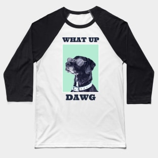 dog with a pun quote What up dawg Exisco Baseball T-Shirt